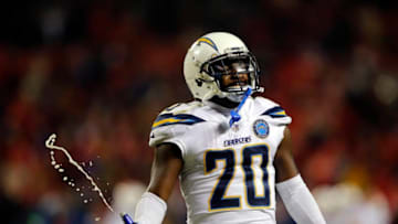 KANSAS CITY, MISSOURI - DECEMBER 13: Defensive back Desmond King #20 of the Los Angeles Chargers celebrates after the Chargers defeated the Kansas City Chiefs 29-28 to win the game at Arrowhead Stadium on December 13, 2018 in Kansas City, Missouri. (Photo by David Eulitt/Getty Images)