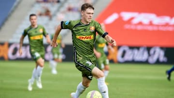 ARHUS, DENMARK - JULY 22: Andreas Skov Olsen of FC Nordsjalland in action during the Danish Superliga match between AGF Arhus and FC Nordsjalland at Ceres Park on July 22, 2018 in Arhus, Denmark. (Photo by Jan Christensen / FrontzoneSport via Getty Images)