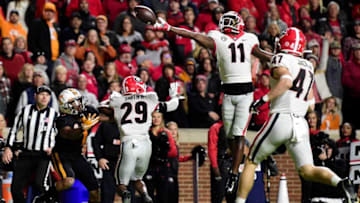 Georgia defensive back Derion Kendrick (11) blocks a ball intended for Tennessee wide receiver Velus Jones Jr. (1) during an SEC football game between Tennessee and Georgia at Neyland Stadium in Knoxville, Tenn. on Saturday, Nov. 13, 2021.Kns Tennessee Georgia Football