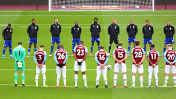 The Players observe a two minutes' silence in memory of HRH Prince Phillip, The Duke of Edinburgh who passed away recently prior to the Premier League match between West Ham United and Leicester City. (Photo by Julian Finney/Getty Images)