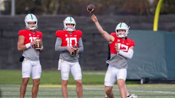 Ty Thompson made his strongest case yet at the Manning Passing Academy to start over Bo Nix Mandatory Credit: The Register Guard
