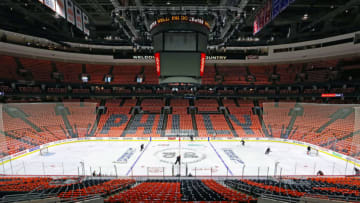 PHILADELPHIA, PA - APRIL 15: An overall view of the arena is shown prior to the start of this afternoon's game featuring the Philadelphia Flyers against the Pittsburgh Penguins in Game Three of the Eastern Conference First Round during the 2018 NHL Stanley Cup Playoffs at the Wells Fargo Center on April 15, 2018 in Philadelphia, Pennsylvania. (Photo by Len Redkoles/NHLI via Getty Images)