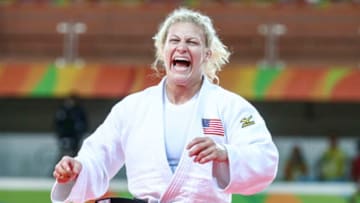 RIO DE JANEIRO, BRAZIL - AUGUST 11: Kayla Harrison of the United States celebrates after defeating Audrey Tcheumeo of France during the women's -78kg gold medal judo contest on Day 6 of the 2016 Rio Olympics at Carioca Arena 2 on August 11, 2016 in Rio de Janeiro, Brazil. (Photo by William Volcov/Brazil Photo Press/LatinContent/Getty Images)