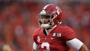 SANTA CLARA, CA - JANUARY 07: Jalen Hurts #2 of the Alabama Crimson Tide warms up prior to the CFP National Championship against the Clemson Tigers presented by AT&T at Levi's Stadium on January 7, 2019 in Santa Clara, California. (Photo by Christian Petersen/Getty Images)