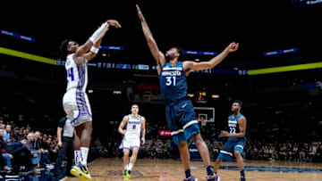 Minneapolis, MN January 27: Buddy Hield (24) Sacramento Kings made a three pointer in the fourth quarter. (Photo by Carlos Gonzalez/Star Tribune via Getty Images)