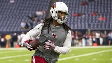 Aug 28, 2016; Houston, TX, USA; Arizona Cardinals wide receiver Larry Fitzgerald (11) warms up before a game against the Houston Texans at NRG Stadium. Mandatory Credit: Troy Taormina-USA TODAY Sports