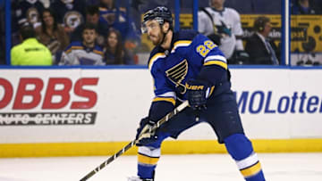 May 17, 2016; St. Louis, MO, USA; St. Louis Blues defenseman Kevin Shattenkirk (22) against the San Jose Sharks in game two of the Western Conference Final of the 2016 Stanley Cup Playoff at Scottrade Center. The Sharks won 4-0. Mandatory Credit: Aaron Doster-USA TODAY Sports