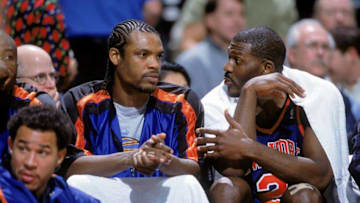 Latrell Sprewell, Larry Johnson, New York Knicks Mandatory Credit: Ronald Martinez /Allsport