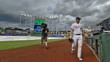 Kansas City Royals pitcher Glenn Sparkman walks back to the dugout from the bullpen (John Sleezer/Kansas City Star/TNS via Getty Images)