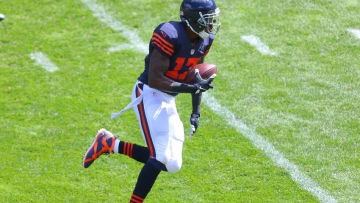 Sep 13, 2015; Chicago, IL, USA; Chicago Bears wide receiver Alshon Jeffery (17) runs after catching a pass during the first quarter against the Green Bay Packers at Soldier Field. Mandatory Credit: Dennis Wierzbicki-USA TODAY Sports