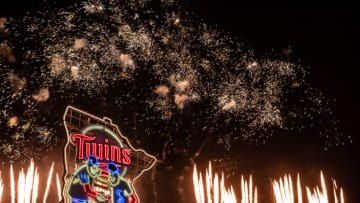 MINNEAPOLIS, MN - AUGUST 02: A general view of fireworks at Target Field following the game between the Minnesota Twins and Kansas City Royals on August 2, 2019 at the Target Field in Minneapolis, Minnesota. The Twins defeated the Royals 11-9. (Photo by Brace Hemmelgarn/Minnesota Twins/Getty Images)