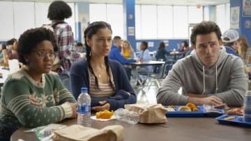 DC's Stargirl -- "Brainwave Jr." -- Image Number: STG110a_0169r.jpg -- Pictured (L-R): Anjelika Washington as Beth Chapel, Yvette Monreal as Yolanda Montez and Cameron Gellman as Rick -- Photo: Mark Hill/The CW -- © 2020 The CW Network, LLC. All Rights Reserved.