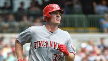 May 29, 2016; Milwaukee, WI, USA; Cincinnati Reds right fielder Jay Bruce (32) runs the bases after hitting a solo home run in the second inning against the Milwaukee Brewers at Miller Park. Mandatory Credit: Benny Sieu-USA TODAY Sports