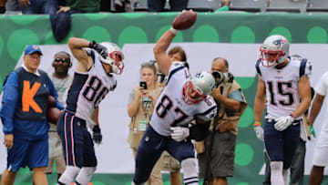 EAST RUTHERFORD, NJ - OCTOBER 15: Tight end Rob Gronkowski