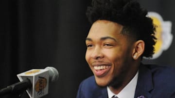 July 5, 2016; El Segundo, CA, USA; Los Angeles Lakers draft pick Brandon Ingram speaks to media at Toyota Sports Center. Mandatory Credit: Gary A. Vasquez-USA TODAY Sports