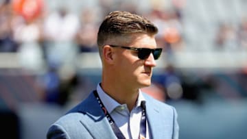 CHICAGO, ILLINOIS - AUGUST 14: General manager Ryan Pace of the Chicago Bears walks the sidelines before a preseason game against the Miami Dolphins at Soldier Field on August 14, 2021 in Chicago, Illinois. The Bears defeated the Dolphins 20-13. (Photo by Jonathan Daniel/Getty Images)
