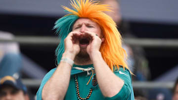 CARSON, CA - SEPTEMBER 17: A Miami Dolphins fan is seen during the game between the Los Angeles Chargers and the Miami Dolphins at the StubHub Center on September 17, 2017 in Carson, California. (Photo by Kevork Djansezian/Getty Images)