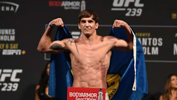 LAS VEGAS, NEVADA - JULY 05: Chance Rencountre poses on the scale during the UFC 235 weigh-in at T-Mobile Arena on July 5, 2019 in Las Vegas, Nevada. (Photo by Josh Hedges/Zuffa LLC/Zuffa LLC via Getty Images)