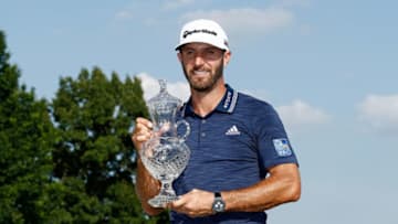MEMPHIS, TN - JUNE 10: Dustin Johnson poses with the trophy after the final round of the FedEx St. Jude Classic at TPC Southwind on June 10, 2018 in Memphis, Tennessee. (Photo by Andy Lyons/Getty Images)
