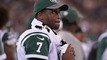 Aug 11, 2016; East Rutherford, NJ, USA; New York Jets quarterback Geno Smith (7) during the second half of the preseason game against the Jacksonville Jaguars at MetLife Stadium. The Jets won, 17-23. Mandatory Credit: Vincent Carchietta-USA TODAY Sports