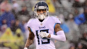 EAST RUTHERFORD, NJ - DECEMBER 16: Tajae Sharpe #19 of the Tennessee Titans looks on against the New York Giants at MetLife Stadium on December 16, 2018 in East Rutherford, New Jersey. (Photo by Steven Ryan/Getty Images)