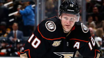 ANAHEIM, CA - FEBRUARY 15: Corey Perry #10 of the Anaheim Ducks waits for a face-off during the game against the Boston Bruins on February 15, 2019 at Honda Center in Anaheim, California. (Photo by Debora Robinson/NHLI via Getty Images)