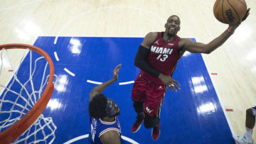 Bam Adebayo #13 of the Miami Heat shoots the ball against Joel Embiid #21 of the Philadelphia 76ers(Photo by Mitchell Leff/Getty Images)