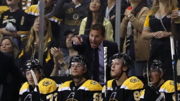BOSTON, MA - OCTOBER 05: Boston Bruins head coach Bruce Cassidy makes a point during an NHL game between the Boston Bruins and the Nashville Predators on October 5, 2017, at TD Garden in Boston, Massachusetts. The Bruins defeated the Predators 4-3. (Photo by Fred Kfoury III/Icon Sportswire via Getty Images)