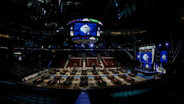 VANCOUVER, BC - JUNE 21: A general view of the draft floor prior to the 2019 NHL Draft at Rogers Arena on June 21, 2019 in Vancouver, British Columbia, Canada. (Photo by Jonathan Kozub/NHLI via Getty Images)