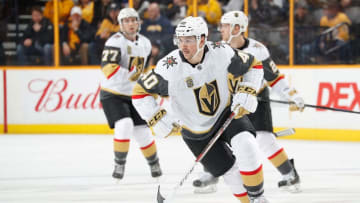 NASHVILLE, TN - JANUARY 16: Ryan Carpenter #40 of the Vegas Golden Knights skates against the Nashville Predators during an NHL game at Bridgestone Arena on January 16, 2018 in Nashville, Tennessee. (Photo by John Russell/NHLI via Getty Images)