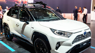 BRUSSELS, BELGIUM - JANUARY 9: Toyota RAV4 Hybrid compact SUV on display at Brussels Expo on January 9, 2020 in Brussels, Belgium. (Photo by Sjoerd van der Wal/Getty Images)