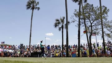 May 14, 2016; Ponte Vedra Beach, FL, USA; Jason Day hits his tee shot on the 3rd hole during the third round of the 2016 Players Championship golf tournament at TPC Sawgrass - Stadium Course. Mandatory Credit: Jason Getz-USA TODAY Sports