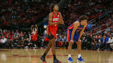 Houston Rockets guard Jalen Green (0) and Detroit Pistons guard Cade Cunningham Credit: Thomas Shea-USA TODAY Sports