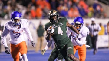 BOISE, ID - OCTOBER 15: Wide receiver Michael Gallup #4 of the Colorado State Rams breaks into the open for a long run during second half action against the Boise State Broncos on October 15, 2016 at Albertsons Stadium in Boise, Idaho. Boise State won the game 28-23. (Photo by Loren Orr/Getty Images)