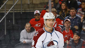 NEWARK, NJ - FEBRUARY 14: Blake Comeau #14 of the Colorado Avalanche skates against the New Jersey Devils during the game at Prudential Center on February 14, 2017 in Newark, New Jersey. (Photo by Andy Marlin/NHLI via Getty Images)