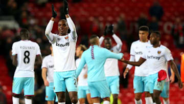MANCHESTER, ENGLAND - NOVEMBER 27: Angelo Ogbonna of West Ham United shows appreciation to the fans after the final whistle during the Premier League match between Manchester United and West Ham United at Old Trafford on November 27, 2016 in Manchester, England. (Photo by Alex Livesey/Getty Images)