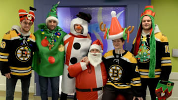 BOSTON, MA - DECEMBER 18 : Boston Bruins (L to R) Matt Grzelcyk, Patrice Bergeron, Chris Wagner, Charlie McAvoy, Torey Krug, and Anders Bjork visited the kids at Boston Children's Hospital December 18, 2019 in Boston, Massachusetts. (Photo by Darren McCollester/Getty Images for Boston Children's Hospital)