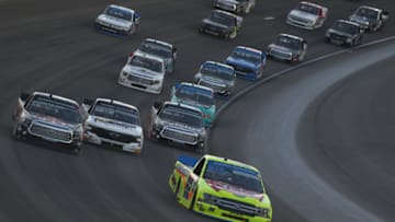 LAS VEGAS, NEVADA - SEPTEMBER 13: Matt Crafton, driver of the #88 Fisher Nuts/Menards Ford, leads a pack of cars during the NASCAR Gander Outdoor Truck Series World of Westgate Las Vegas 200 at Las Vegas Motor Speedway on September 13, 2019 in Las Vegas, Nevada. (Photo by Matt Sullivan/Getty Images)