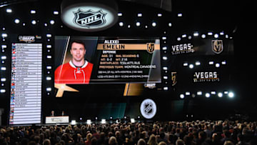 LAS VEGAS, NV - JUNE 21: Alexei Emelin is selected by the Las Vegas Golden Knights during the 2017 NHL Awards and Expansion Draft at T-Mobile Arena on June 21, 2017 in Las Vegas, Nevada. (Photo by Ethan Miller/Getty Images)