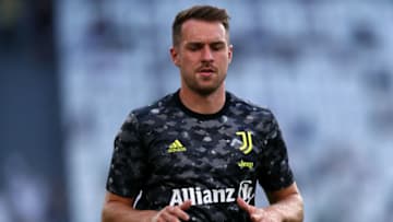 ALLIANZ STADIUM, TORINO, ITALY - 2021/08/14: Aaron Ramsey of Juventus Fc during warm up before the pre-season friendly match between Juventus Fc and Atalanta Bc. Juventus Fc wins 3-1 over Atalanta Bc. (Photo by Marco Canoniero/LightRocket via Getty Images)
