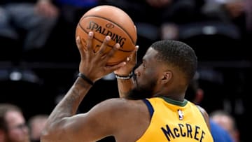 SALT LAKE CITY, UT - MARCH 13: Erik McCree #21 of the Utah Jazz looks to shoot the ball in a game against the Detroit Pistons at Vivint Smart Home Arena on March 13, 2018 in Salt Lake City, Utah. NOTE TO USER: User expressly acknowledges and agrees that, by downloading and or using this photograph, User is consenting to the terms and conditions of the Getty Images License Agreement. (Photo by Gene Sweeney Jr./Getty Images)