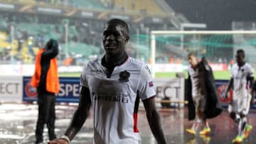Nice's French defender Malang Sarr reacts after the UEFA Europa League group I football match between FC Krasnodar and OGC Nice in Krasnodar on September 29, 2016Krasnodar won the match 5-2. / AFP / - (Photo credit should read -/AFP/Getty Images)