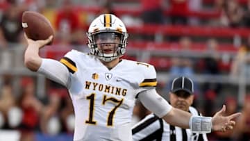 LAS VEGAS, NV - NOVEMBER 12: Quarterback Josh Allen #17 of the Wyoming Cowboys throws against the UNLV Rebels during their game at Sam Boyd Stadium on November 12, 2016 in Las Vegas, Nevada. UNLV won 69-66 in triple overtime. (Photo by Ethan Miller/Getty Images)