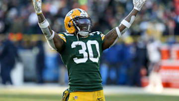 GREEN BAY, WISCONSIN - DECEMBER 15: Jamaal Williams #30 of the Green Bay Packers reacts in the fourth quarter against the Chicago Bears at Lambeau Field on December 15, 2019 in Green Bay, Wisconsin. (Photo by Dylan Buell/Getty Images)