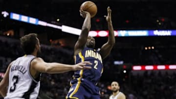 Nov 26, 2014; San Antonio, TX, USA; Indiana Pacers point guard Rodney Stuckey (2) shoots the ball against the San Antonio Spurs during the first half at AT&T Center. Mandatory Credit: Soobum Im-USA TODAY Sports