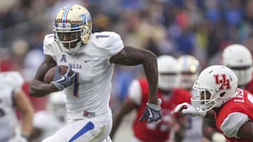 Nov 22, 2014; Houston, TX, USA; Tulsa Golden Hurricane wide receiver Keyarris Garrett (1) makes a reception during the second quarter against the Houston Cougars at TDECU Stadium. Mandatory Credit: Troy Taormina-USA TODAY Sports