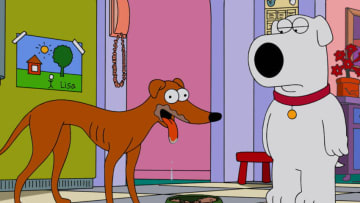 FAMILY GUY: Brian and Santa's Lil' Helper share a moment in the season premiere ÒThe Simpsons GuyÓ episode of FAMILY GUY airing Sunday, September 28 (9:00-10:00 PM ET/PT) on FOX. FAMILY GUY/THE SIMPSONS ª and © 2014 TCFFC ALL RIGHTS RESERVED.