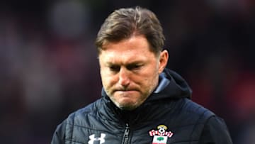 MANCHESTER, ENGLAND - MARCH 02: Ralph Hasenhuettl, Manager of Southampton looks dejected after the Premier League match between Manchester United and Southampton FC at Old Trafford on March 02, 2019 in Manchester, United Kingdom. (Photo by Clive Mason/Getty Images)