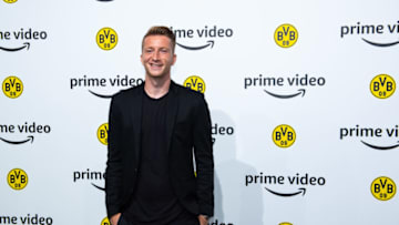 14 August 2019, North Rhine-Westphalia, Dortmund: Soccer: Bundesliga, Dortmund's Marco Reus is on the Black Carpet at the official premiere of the documentary multi-part "Inside Borussia Dortmund". In the Signal Iduna Park the second episode of the four-part series was presented to 3000 guests and can be seen from Friday on at Amazon Prime. Photo: Guido Kirchner/dpa (Photo by Guido Kirchner/picture alliance via Getty Images)