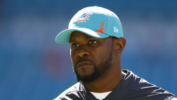 MIAMI GARDENS, FLORIDA - NOVEMBER 07: Head coach Brian Flores of the Miami Dolphins looks on against the Houston Texans at Hard Rock Stadium on November 07, 2021 in Miami Gardens, Florida. (Photo by Michael Reaves/Getty Images)